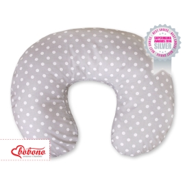 Feeding pillow for Baby- Hanging hearts white dots on Gray