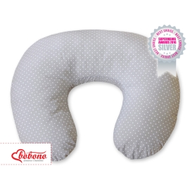 Feeding pillow for Baby- Hanging hearts white polka dots on Gray