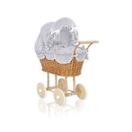 Handmade Doll Pram made of Natural Wicker and Wood -535