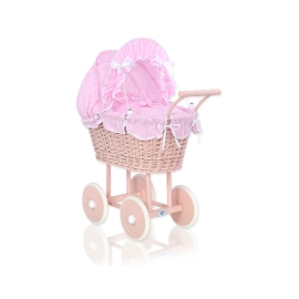 Handmade Doll Pram made of Powder Pink Wicker and Wood -530