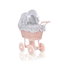 Handmade Doll Pram made of Powder Pink Wicker and Wood -535