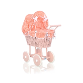 Handmade Doll Pram made of Powder Pink Wicker and Wood -761