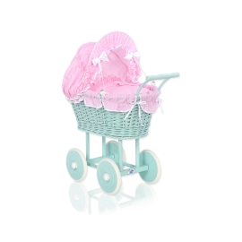 Handmade Doll Stroller made of Mint Wicker and Wood -377