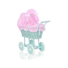 Handmade Doll Stroller made of Mint Wicker and Wood -530