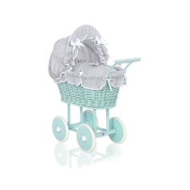 Handmade Doll Stroller made of Mint Wicker and Wood -535