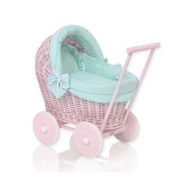 Handmade New Retro Pink Wicker Doll Pram -1031