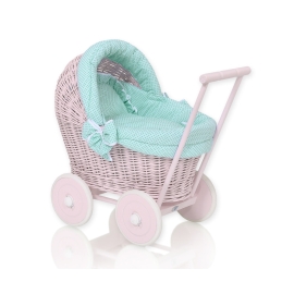Handmade New Retro Pink Wicker Doll Pram -1034