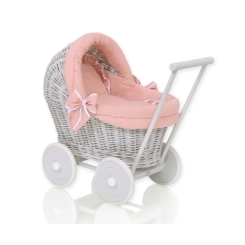 Handmade Retro Style Gray Wicker Doll Carriage -1032