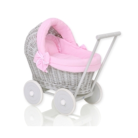 Handmade Retro Style Gray Wicker Doll Carriage -517