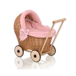 Handmade Retro Style Natural Wicker Stroller for Dolls -1032