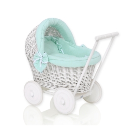 Handmade Retro Style White Wicker Doll Pram -1031
