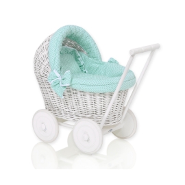Handmade Retro Style White Wicker Doll Pram -1034