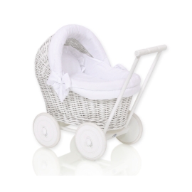 Handmade Retro Style White Wicker Doll Pram -516