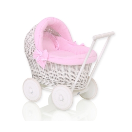 Handmade wicker doll pram - white