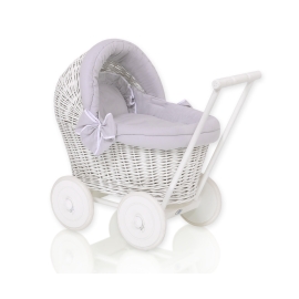Handmade Retro Style White Wicker Doll Pram -523