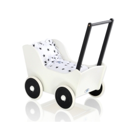Handmade wooden Doll pram Black White -739
