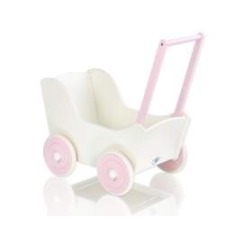Handmade Wooden Doll's Pram White with Pink