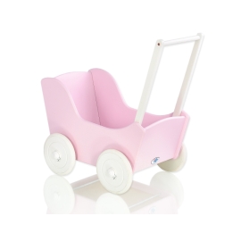 Handmade Wooden Pink Pram for Dolls