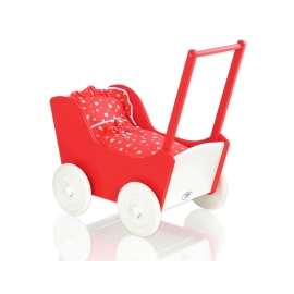 Handmade Wooden Stroller Doll Pram Red White -771
