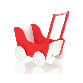 Handmade Wooden Stroller Doll Pram Red White