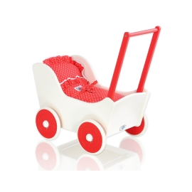 Handmade Wooden Stroller Doll Pram White with Red Red with White Dots