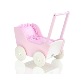 Handmade Wooden Stroller for Dolls Pink White -530