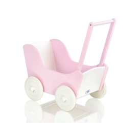 Handmade Wooden Stroller for Dolls Pink White
