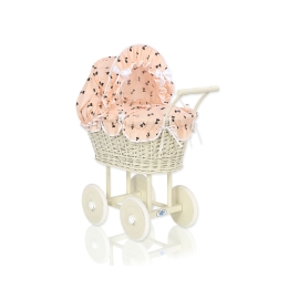 Ivory Wicker Doll Pram Stroller Retro Style -762