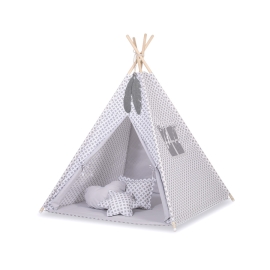 Kids Teepee Tent + decorative feathers- Gray cross pattern