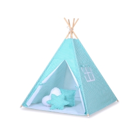 Kids Teepee Tent- Mint flowers/white