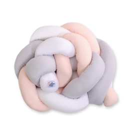 Knot Braided Crib Bumper 1,8m - white-gray-powder pink