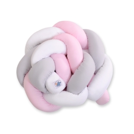 Knot Braided Crib Pillow Bumper- white-gray-pink