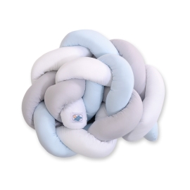 Knotted cot bumper- white-gray-blue