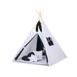 MEGA SET: Kids Teepee tent + playmat + pillows + decorative feathers- Black Stars/black
