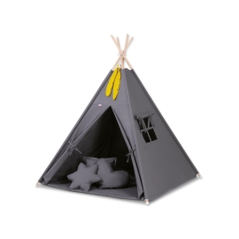 MEGA SET: Kids Teepee tent + playmat + pillows + decorative feathers FREE!- anthracite