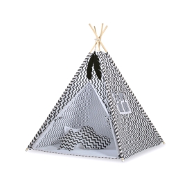 MEGA SET: Kids Teepee tent + playmat + pillows + decorative feathers FREE! - Chevron black