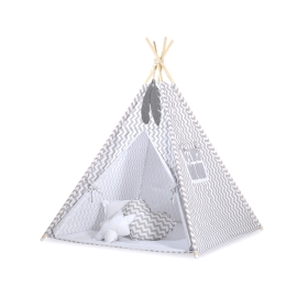 MEGA SET: Kids Teepee tent + playmat + pillows + decorative feathers FREE!- Chevron Gray