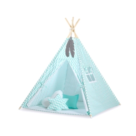 MEGA SET: Kids Teepee tent + playmat + pillows + decorative feathers FREE!- Chevron mint