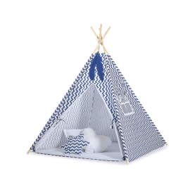 MEGA SET: Kids Teepee tent + playmat + pillows + decorative feathers FREE! - Chevron navy blue