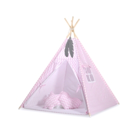 MEGA SET: Kids Teepee tent + playmat + pillows + decorative feathers FREE!- Chevron pink