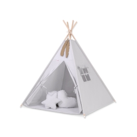 MEGA SET: Kids Teepee tent + playmat + pillows + decorative feathers FREE! - gray