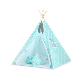 MEGA SET: Kids Teepee tent + playmat + pillows + decorative feathers FREE!- Marocco mint
