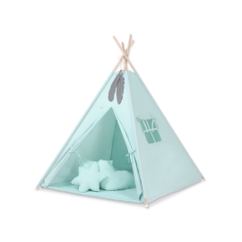 MEGA SET: Kids Teepee tent + playmat + pillows + decorative feathers FREE!- mint