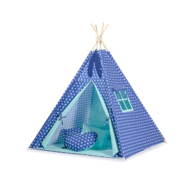 MEGA SET: Kids Teepee tent + playmat + pillows + decorative feathers FREE!- Navy blue stars