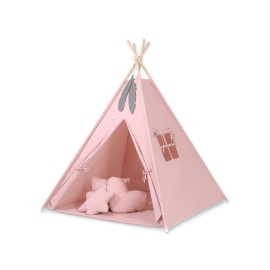 MEGA SET: Kids Teepee tent + playmat + pillows + decorative feathers FREE! - pastel pink