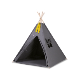 MINI Set: Teepee tent for kids + play mat + decorative feathers- anthracite