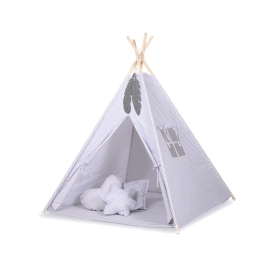 MINI Set: Teepee tent for kids + play mat + decorative feathers- Gray flowers