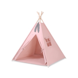 MINI Set: Teepee tent for kids + play mat + decorative feathers - pastel pink