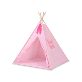 MINI Set: Teepee tent for kids + play mat + decorative feathers- pink