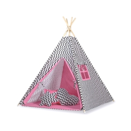 MINI Set: Teepee tent for kids + play mat - Chevron black/ pink